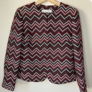 Tahari Textured Red Black White Cardigan Blazer Jacket Size 4P